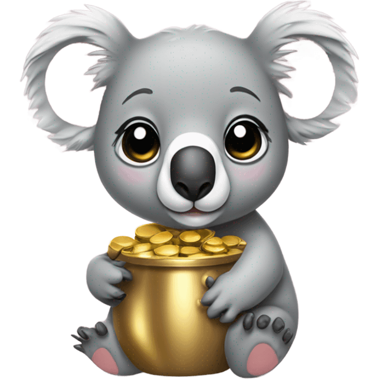 light pink bow on a koala holding pot of gold emoji