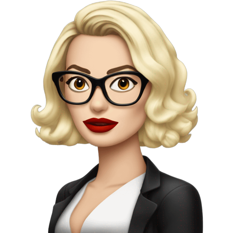 margot robbie wearing black glasses and red lips  emoji