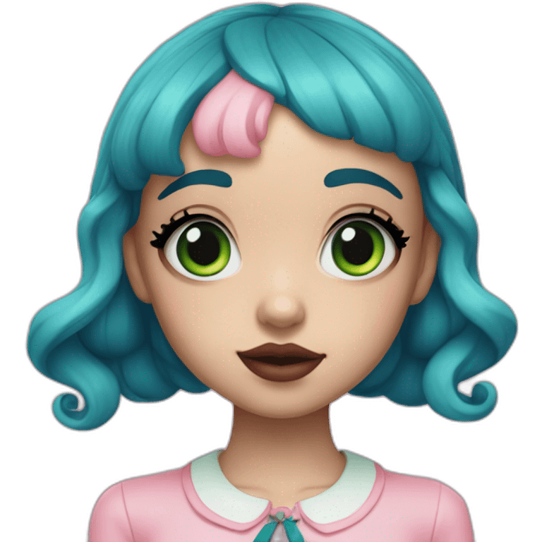 melanie martinez pink skin with four blue eyes and green hair emoji