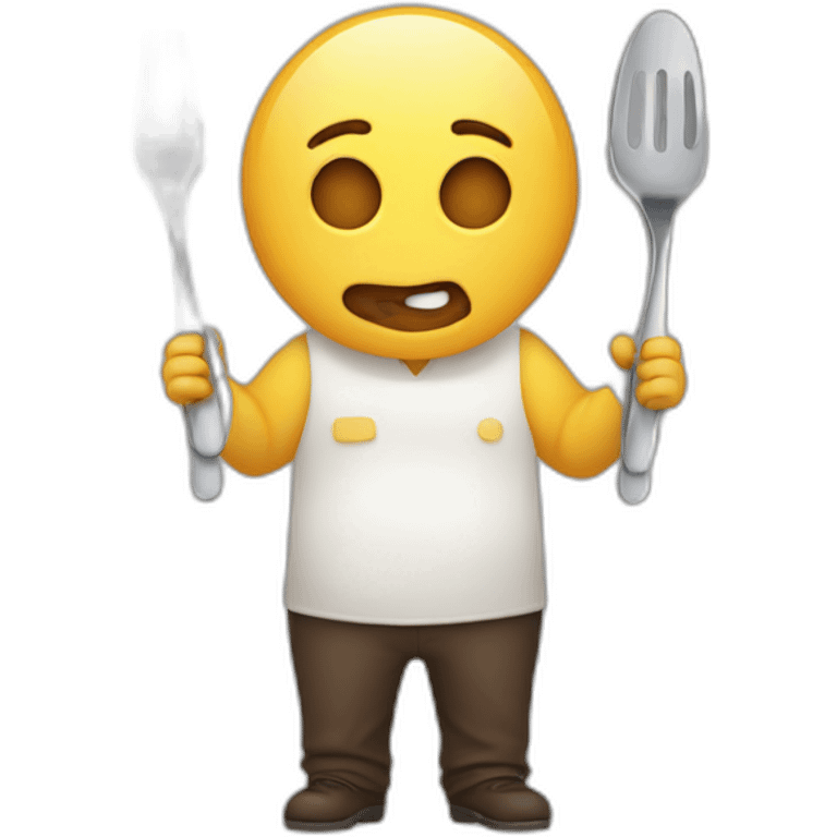 hungy person with cutlery in the hands and a yummy face emoji