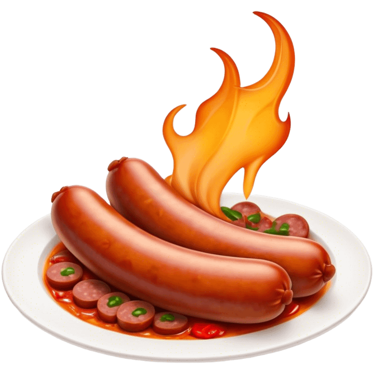 Cinematic Realistic Chorizo Dish Emoji, featuring spicy, robust sausage slices rendered with vivid textures and dynamic, appetizing lighting. emoji