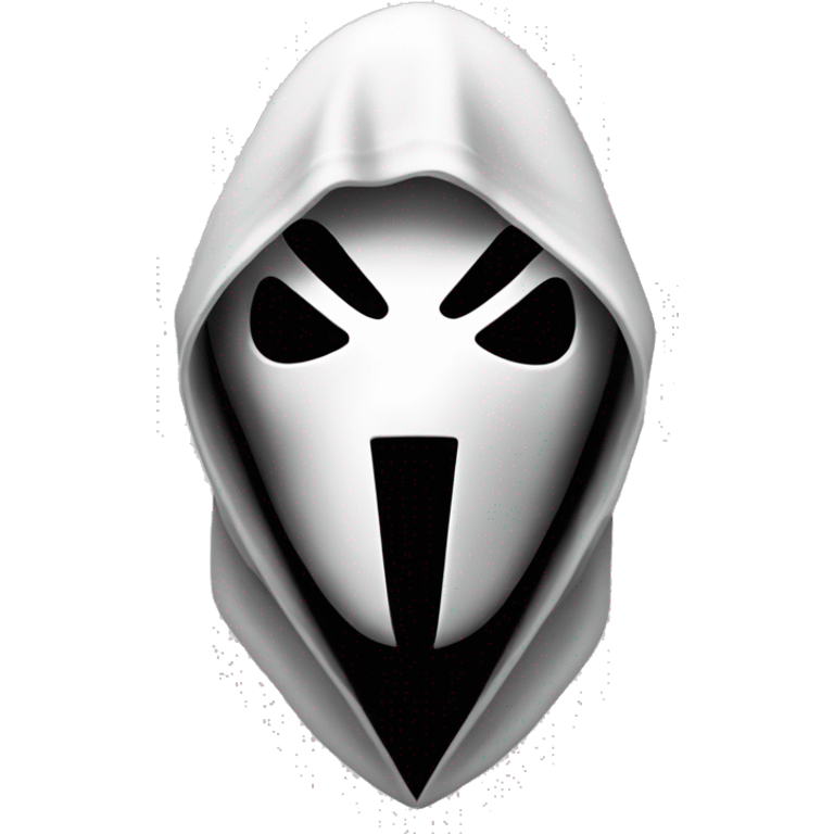 “Apple emoji of Ghostface: white mask with a screaming expression, dark eyes, and a black hooded cloak.” emoji