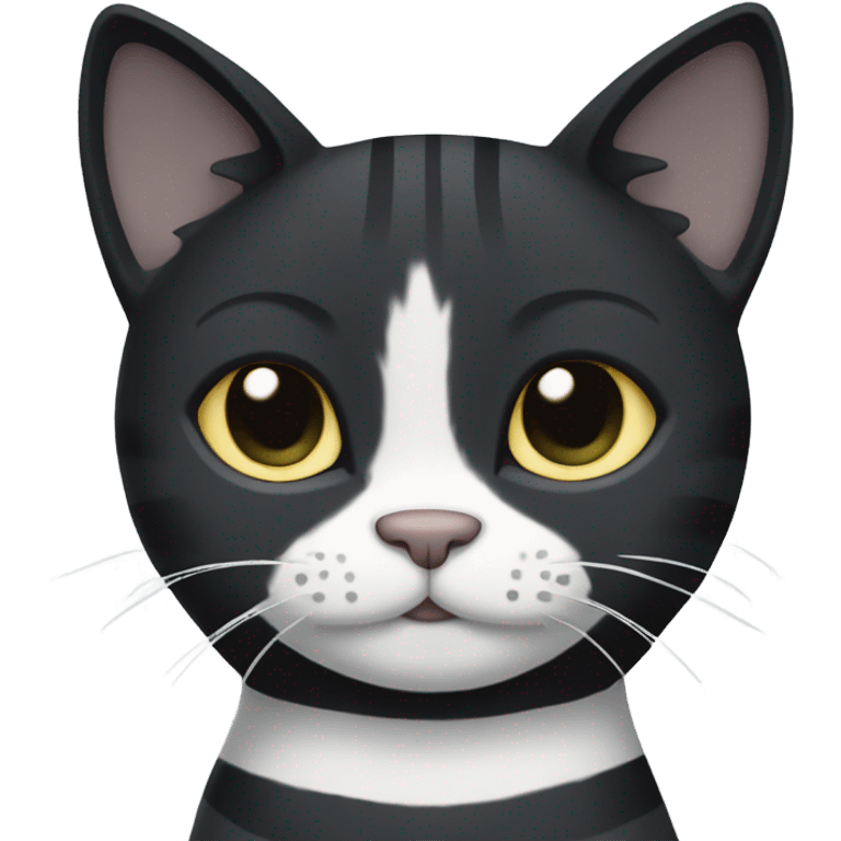 Black cat with white paws and grey stripes emoji