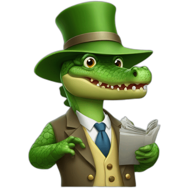 Professor crocodile with a hat teaching finance emoji