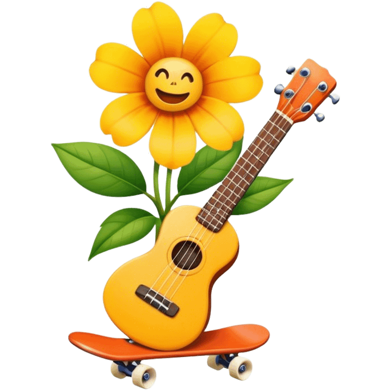 A skateboarding flower with an ukulele in its hand emoji