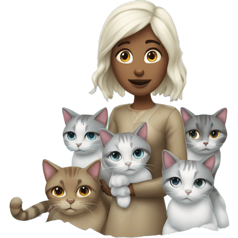 Girl with three cats in ice  emoji