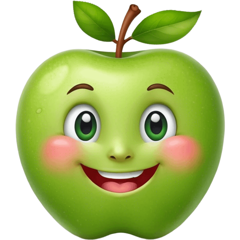 A green apple with a big smile and expressive eyes giving a thumbs-up emoji