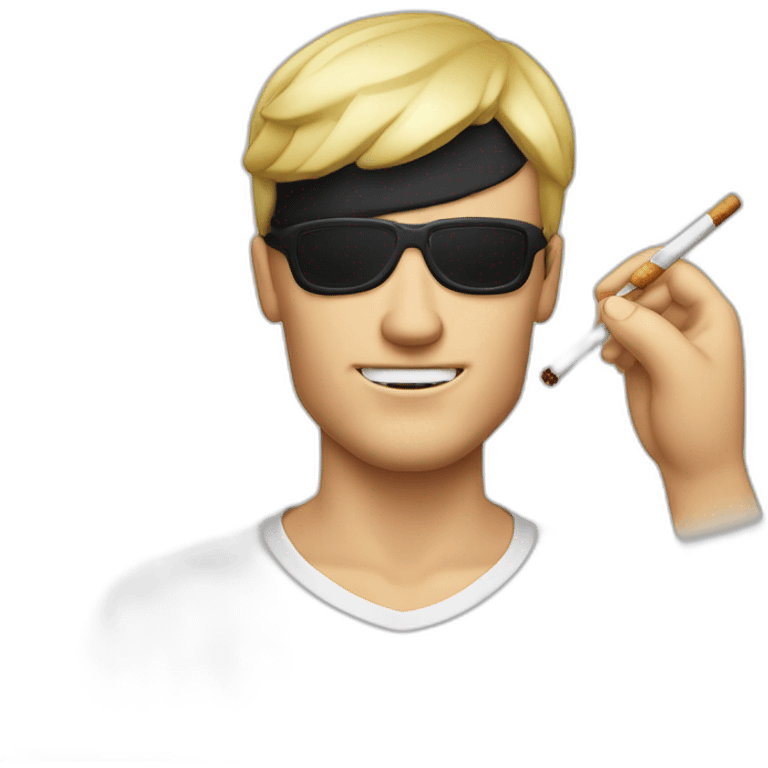 blonde white man with eyepatch and smoking cigarette on top of tbone steak emoji