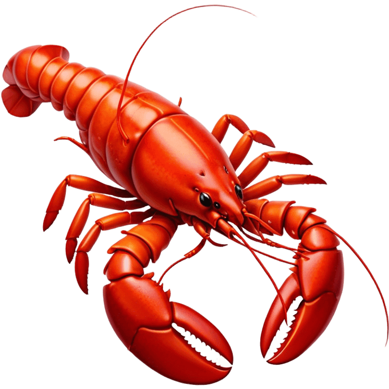 Cinematic bright red rock lobster, detailed hard shell, claws slightly open, freshly cooked, warm glowing tones, rich and indulgent. emoji