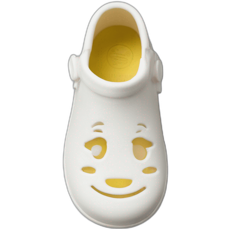 seamless baby rubber one-piece slip-on clog, top view, white emoji