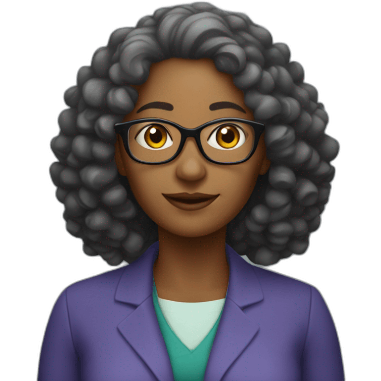 Black science teacher Woman with curly hair, glasses and she is old emoji