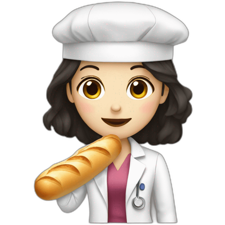 dark hair doctor girl eating french baguette emoji