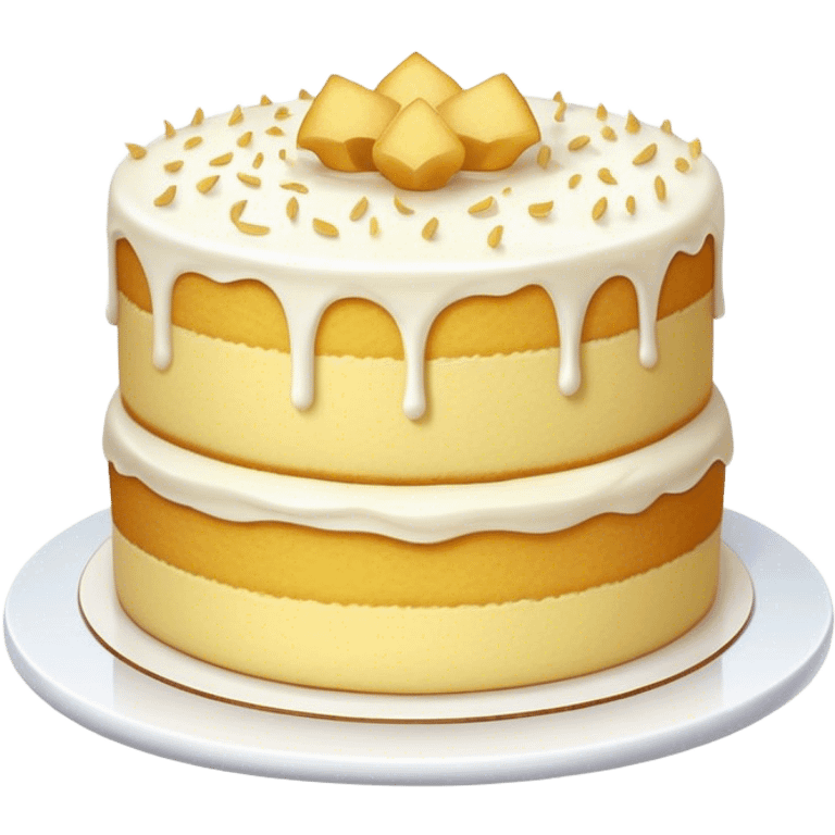 Cinematic Realistic Simple Vanilla Cake, a perfectly baked golden sponge with soft, airy layers, delicate vanilla frosting smoothly spread across the top, tiny flecks of vanilla bean visible, warm golden lighting creating depth, glowing with a sweet, irresistible charm. emoji