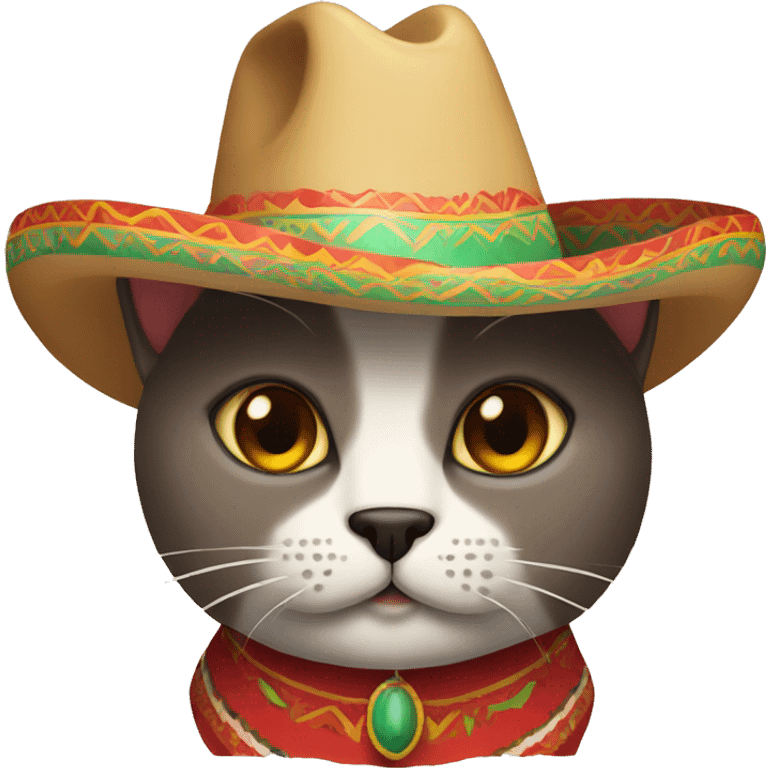 Mexican cat with a sombrero with brown eyes and a mustache emoji