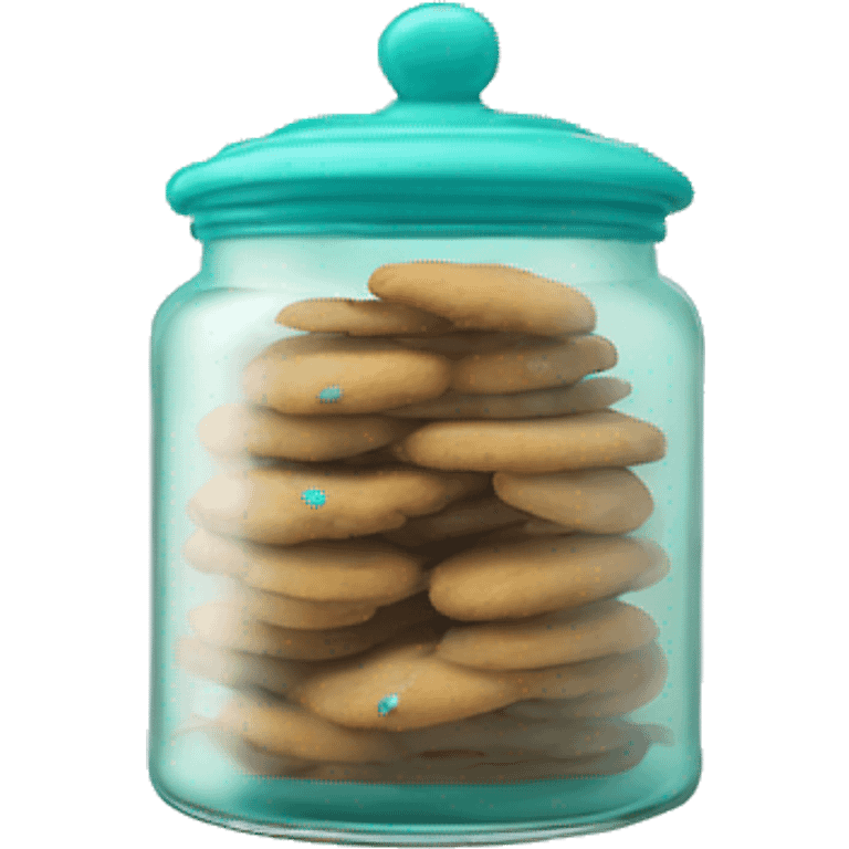 Realistic glass cookie jar with turquoise lid full of gingerbread cookies isolated.  emoji