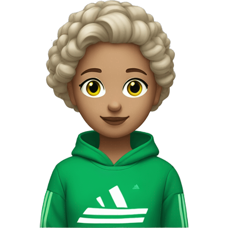 Girl with wawy hair, green eyes, light skin in adidas sweatshirt  emoji