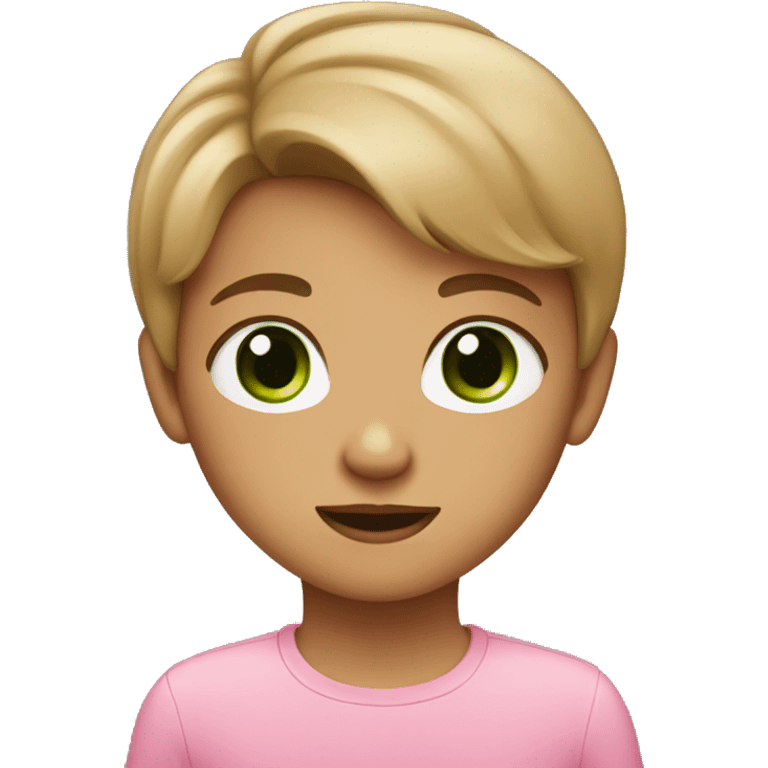 cute light brown with green eyes wearing pink emoji