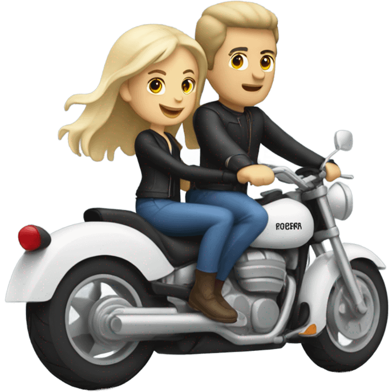 Caucasian couple on motorcycle  emoji