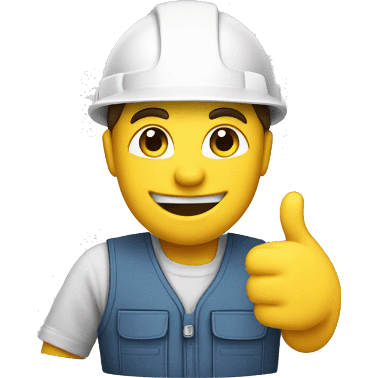 a builder in white helmet with showing a thumb up emoji