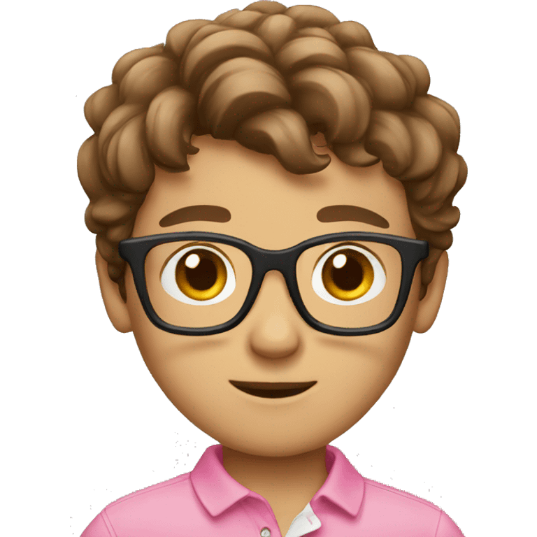 brown hair boy with small glasses and pink polo emoji