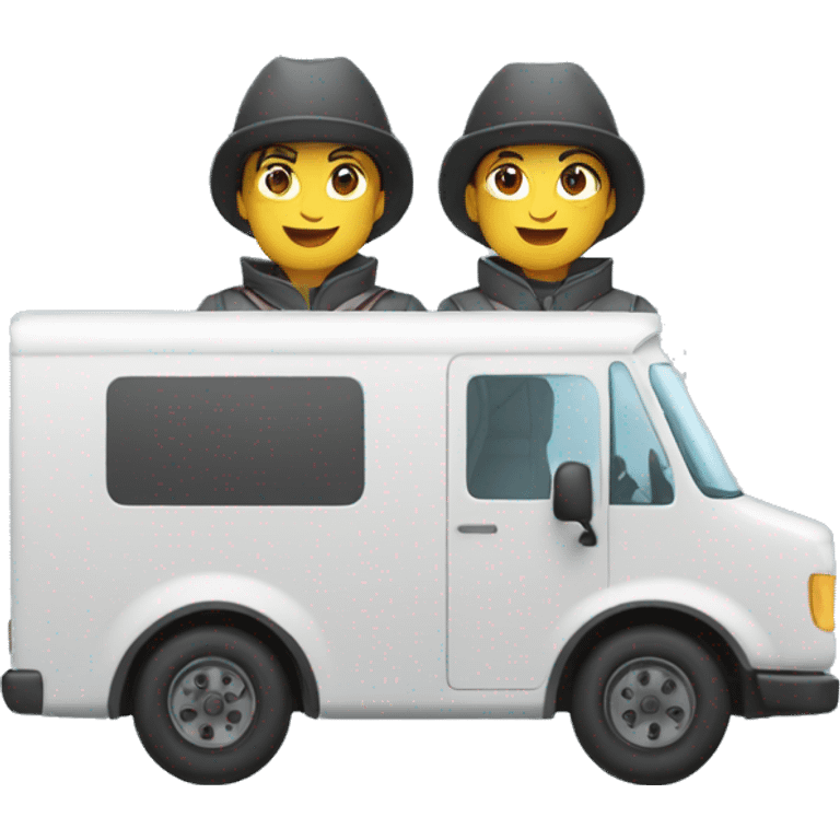 male and female musketeers driving mail truck emoji