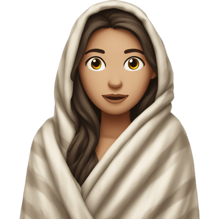 Pretty brunette wrapped in a blanket emoji