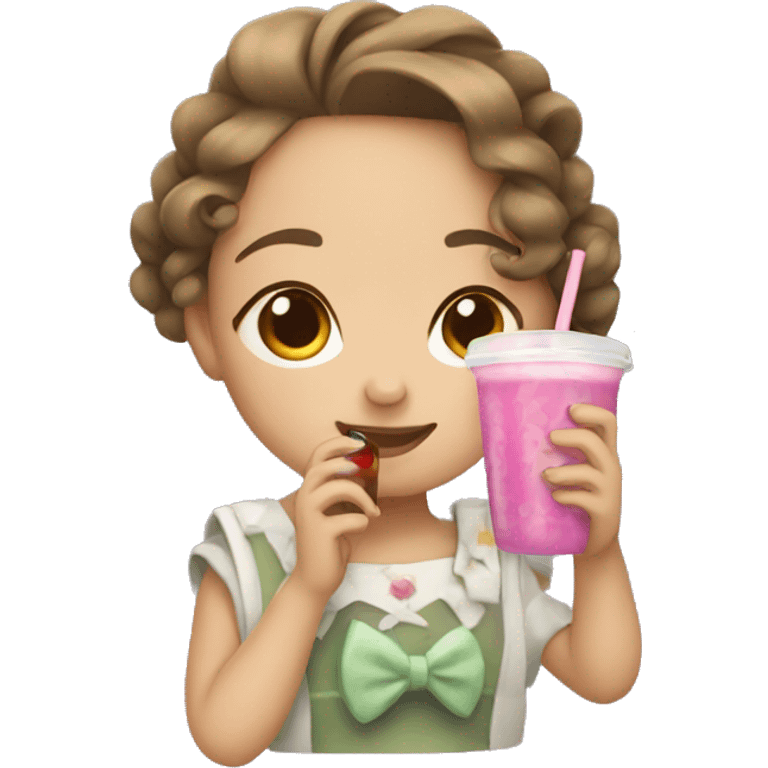 An girl with a bow and drinking boba emoji