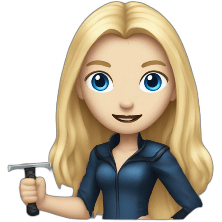 beautiful vampire woman with long blonde hair and blue eyes and wielding knives emoji