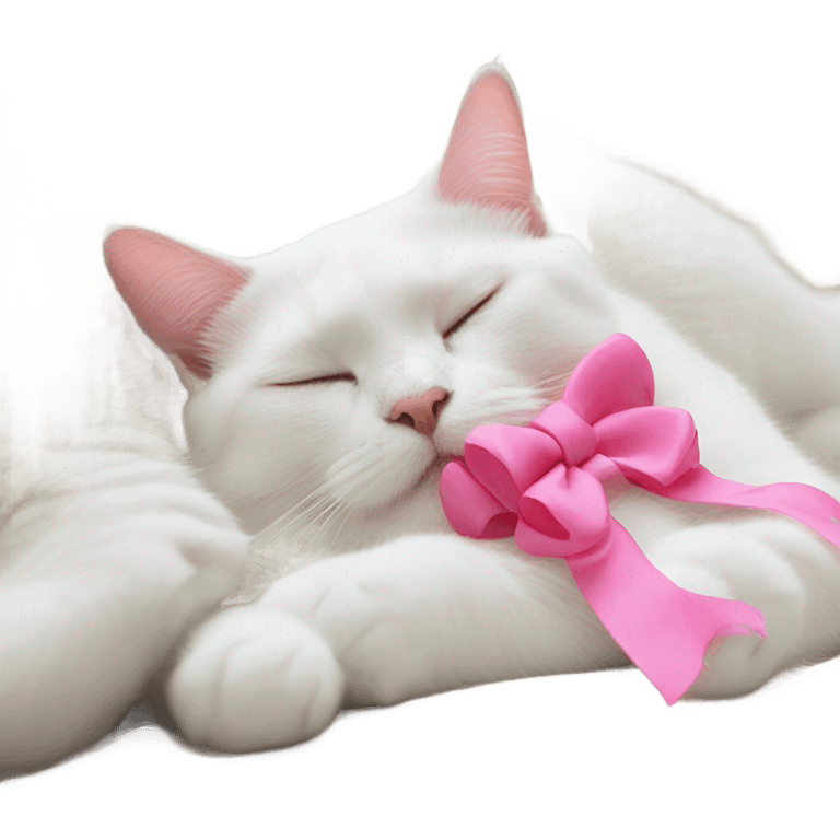 wite cat with a pink bow sleeping emoji