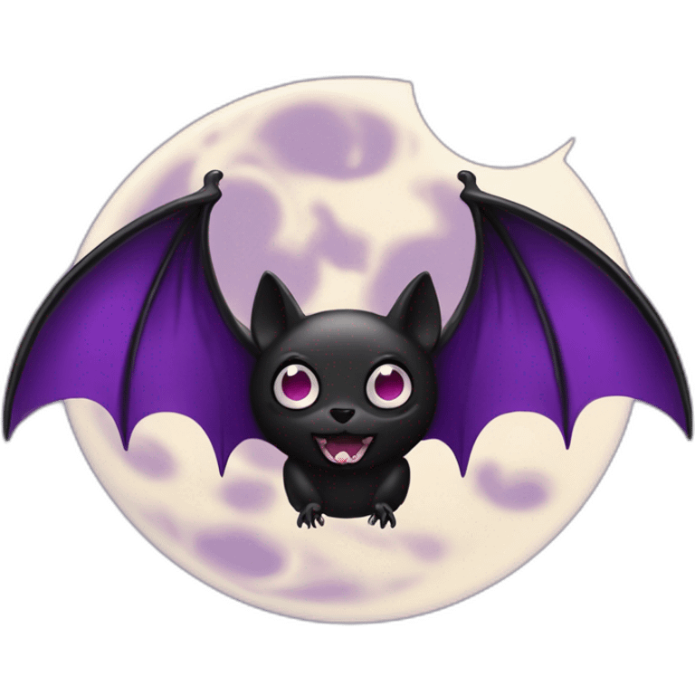 purple black vampire bat wings flying in front of large dripping crescent moon emoji