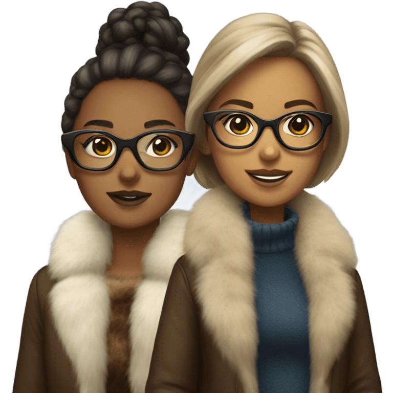 two teenage girls wearing fur coat and glasses glamour emoji