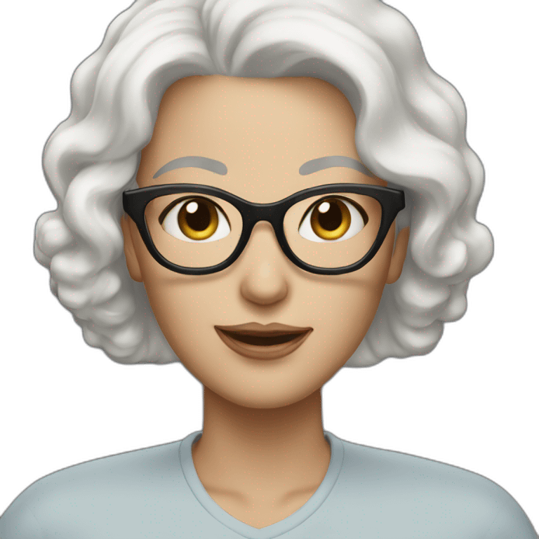 Mom with white hair blue eyes black glasses emoji