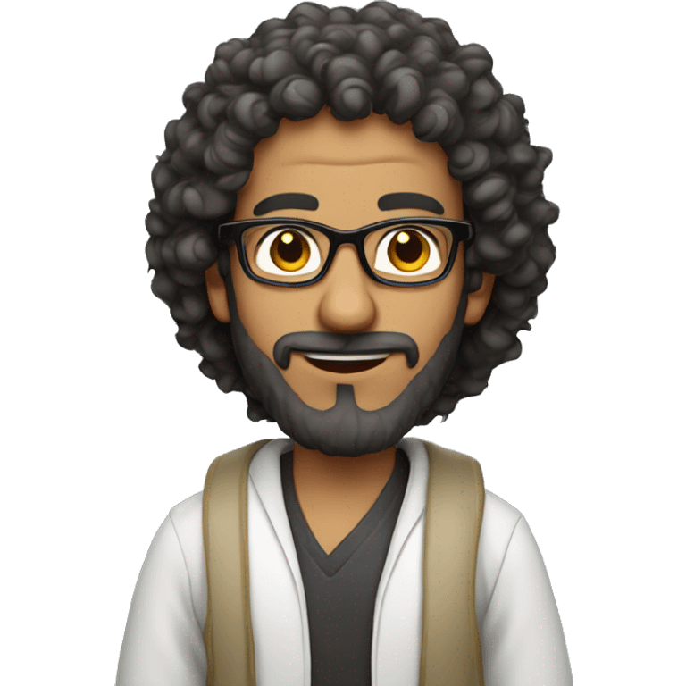 Arab man, curly and frizzy hair, glasses, emoji