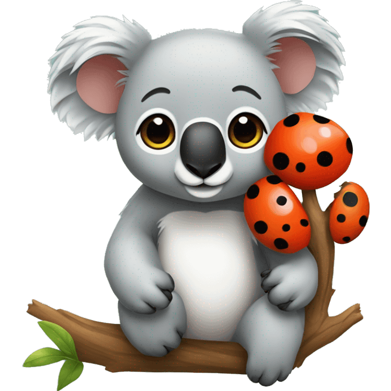 Un koala et une coccinelle super cute qui sont super copain et qui se font un câlin  emoji