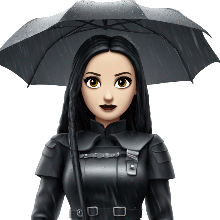 Dark trooper Beach Barbie skipper Wednesday Addams in the rain  emoji