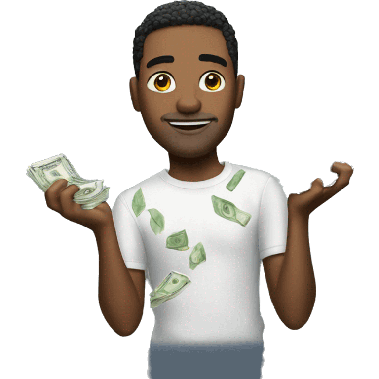 Cool guy with money raining on him  emoji