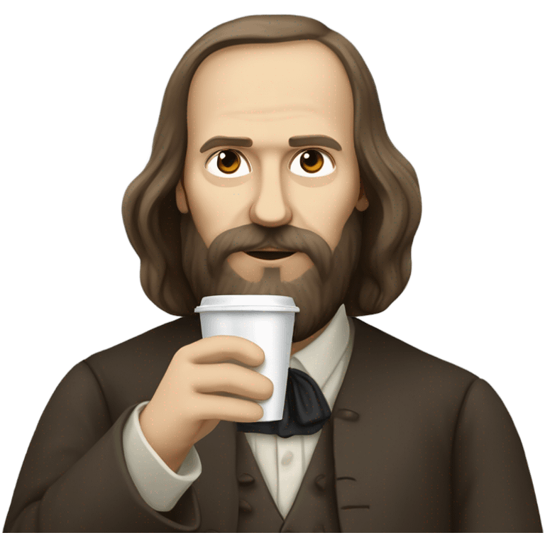 Dmitry Ivanovich Mendeleev with plastic cup of coffee emoji