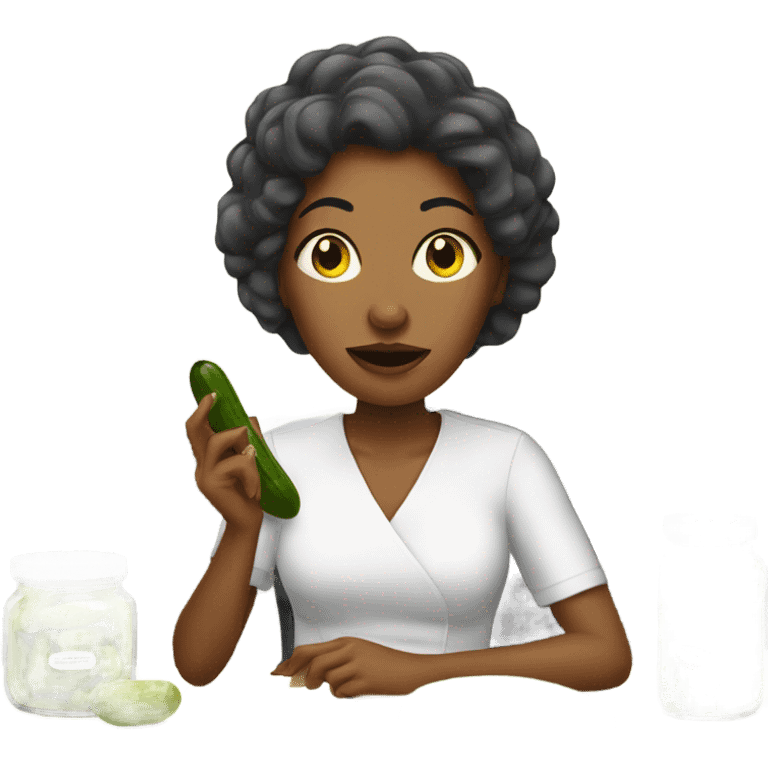 Woman at the salon eating a pickle  emoji