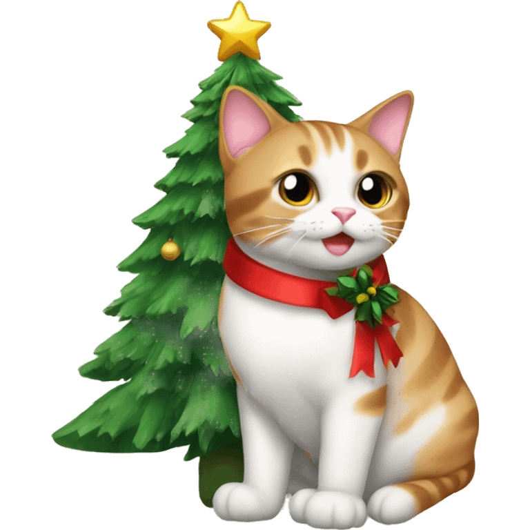 cat with christmas tree and ribbo emoji