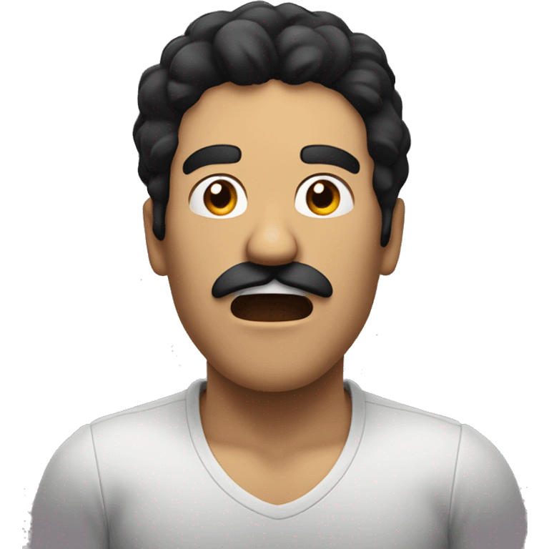 Man with black hair and mustache looking overwhelmed with mouth open emoji