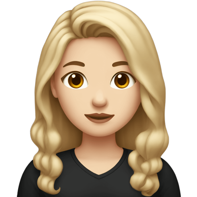 Chubby white girl with long brown hair and brown eyes wearing a black shirt emoji