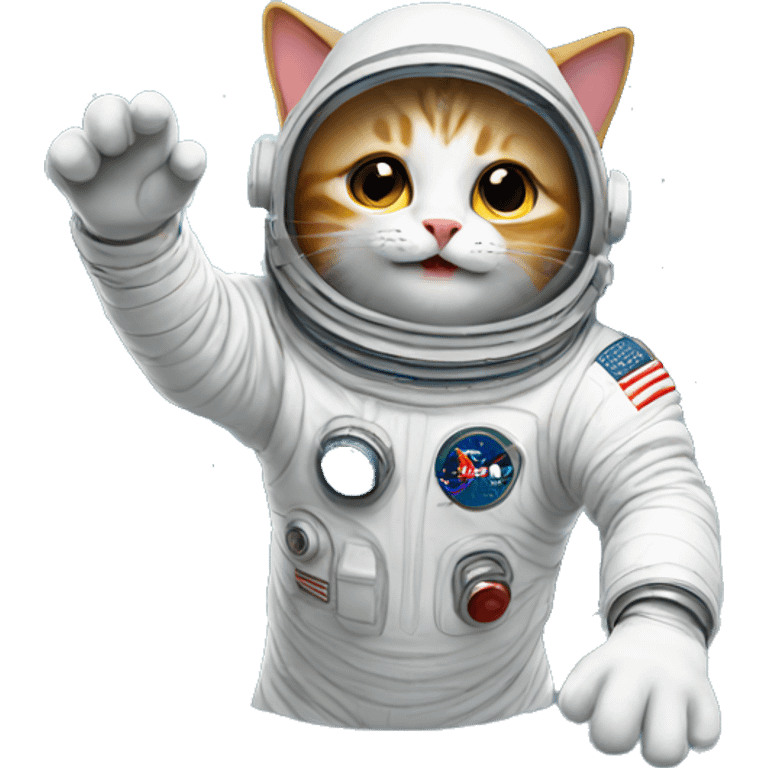 Cartoon Astronaut cat waving emoji