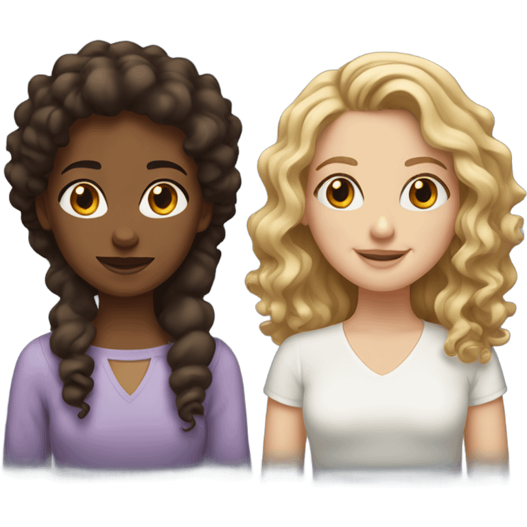 1 brown girl with curly hair and 2 brunette white girl with wavy hair emoji