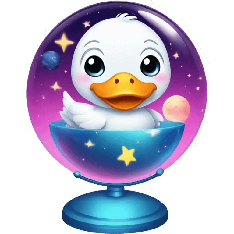 Kawaii colorful baby goose in a space globe emoji