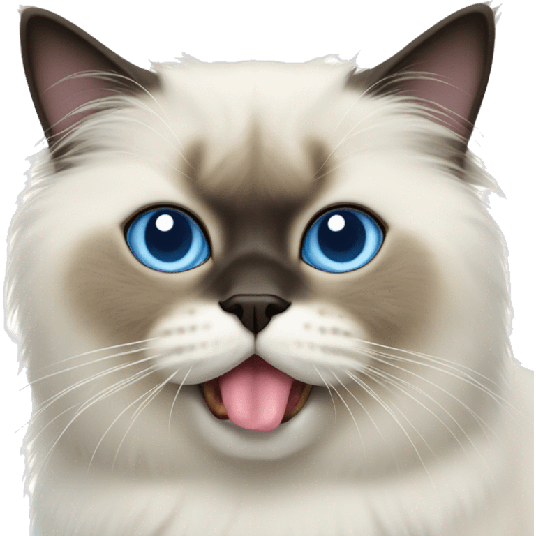 Himalayan cat, tongue sticking out mouth, blue eyes emoji