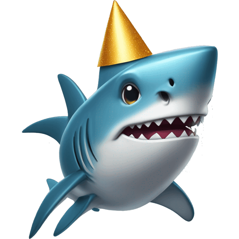 Robot shark wearing party hat emoji