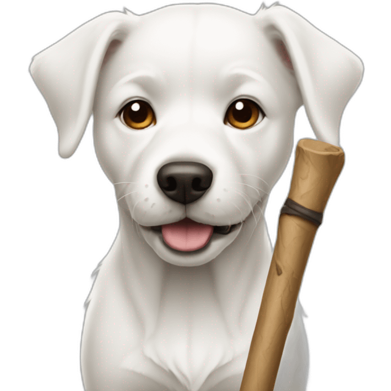 White dog with a stick  emoji