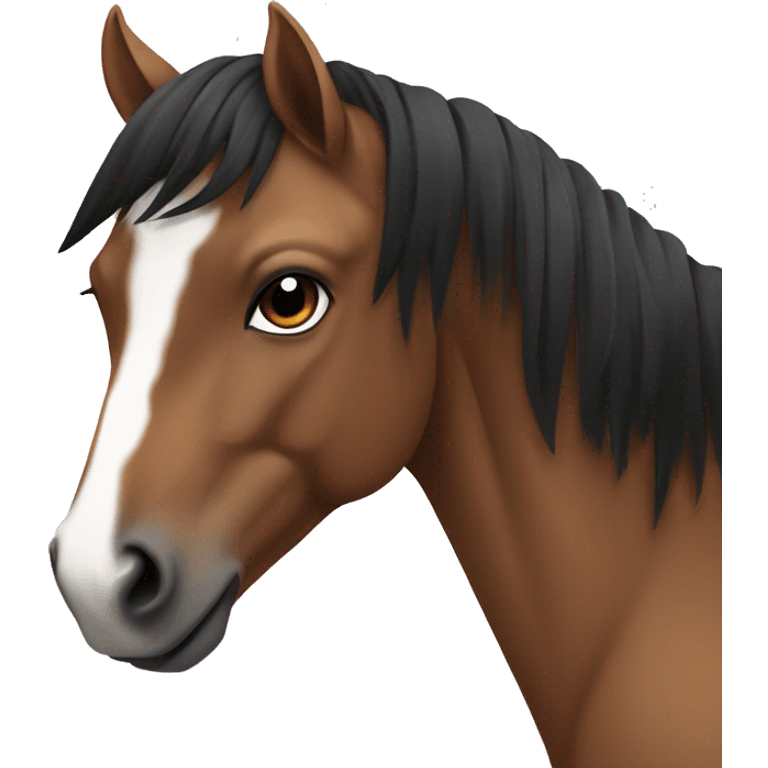 Brown horse with black manes and a white dot emoji