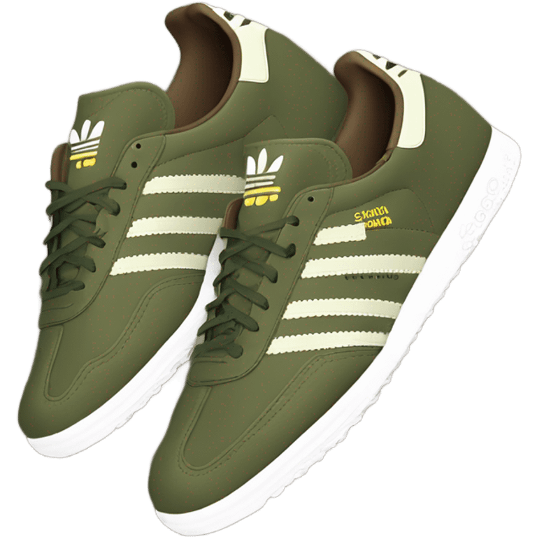 two khaki green adidas samba with a brown flat sole emoji