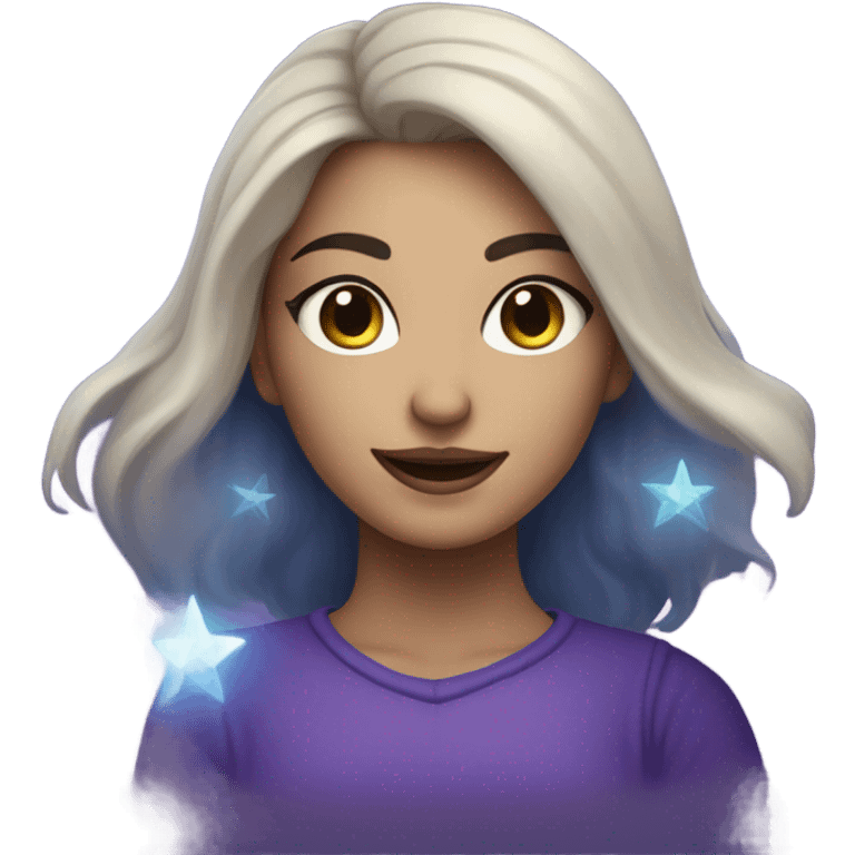 caucasian white skin mystical woman with sparkling galaxy hair with moon and stars in purple and blue shades emoji